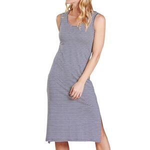 Toad&Co Samba Paseo Midi Dress Navy Stripe Sleeveless Organic Cotton Blend Large